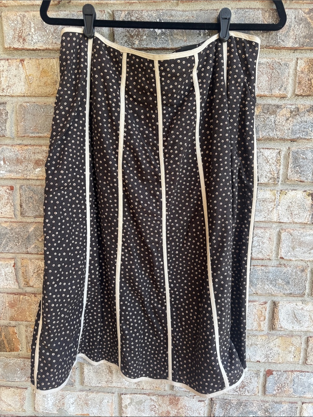 Willi Smith Brown Skirt with Cream Polka Dots and Trim fully lined
